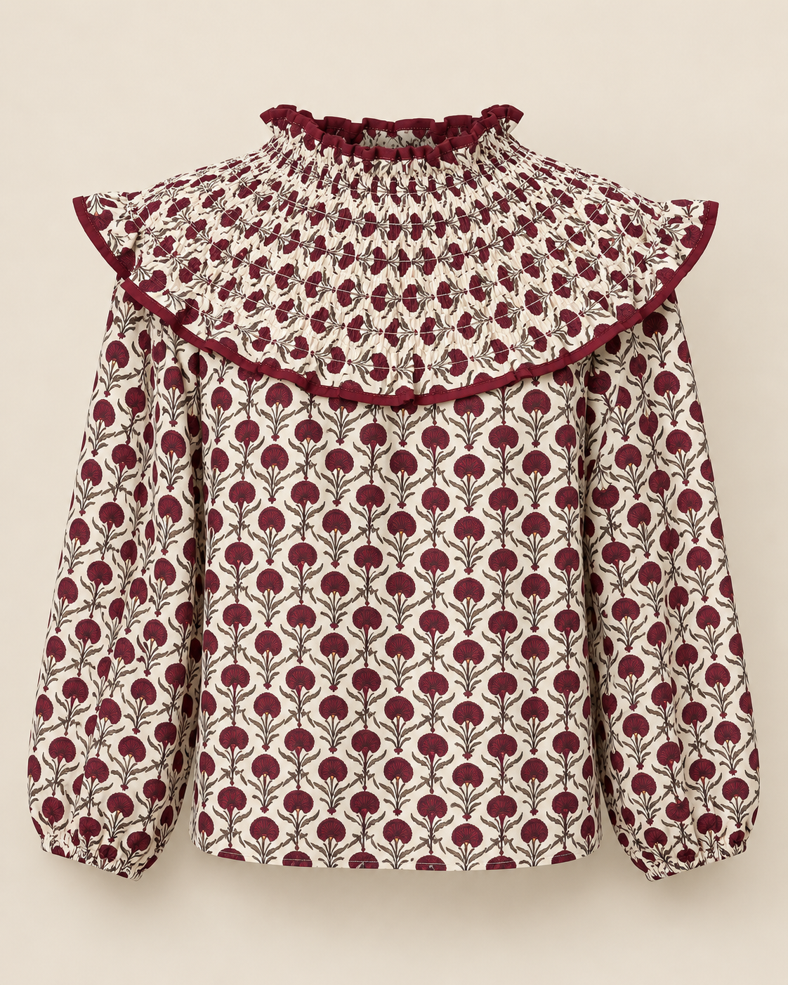 Blusa cruda con estampado floral burdeos RYRTEEN, vista de producto