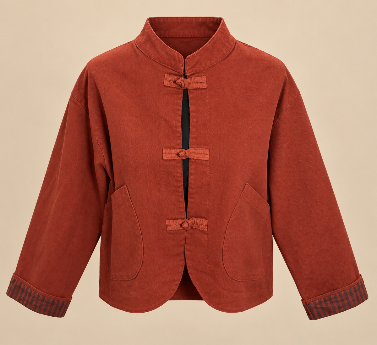 Chaqueta color teja de estilo oriental RYRTEEN, vista de producto