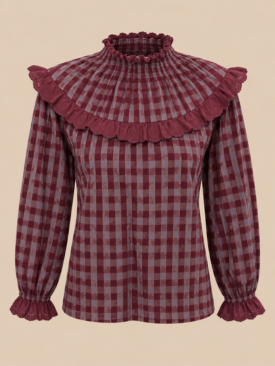 Blusa de cuadros burdeos y malva RYRTEEN, vista de producto