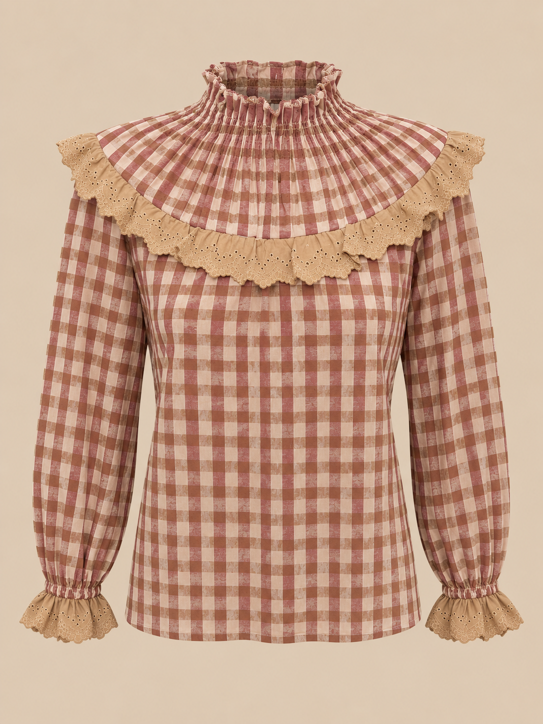 Blusa de cuadros rosa y beige RYRTEEN, vista de producto