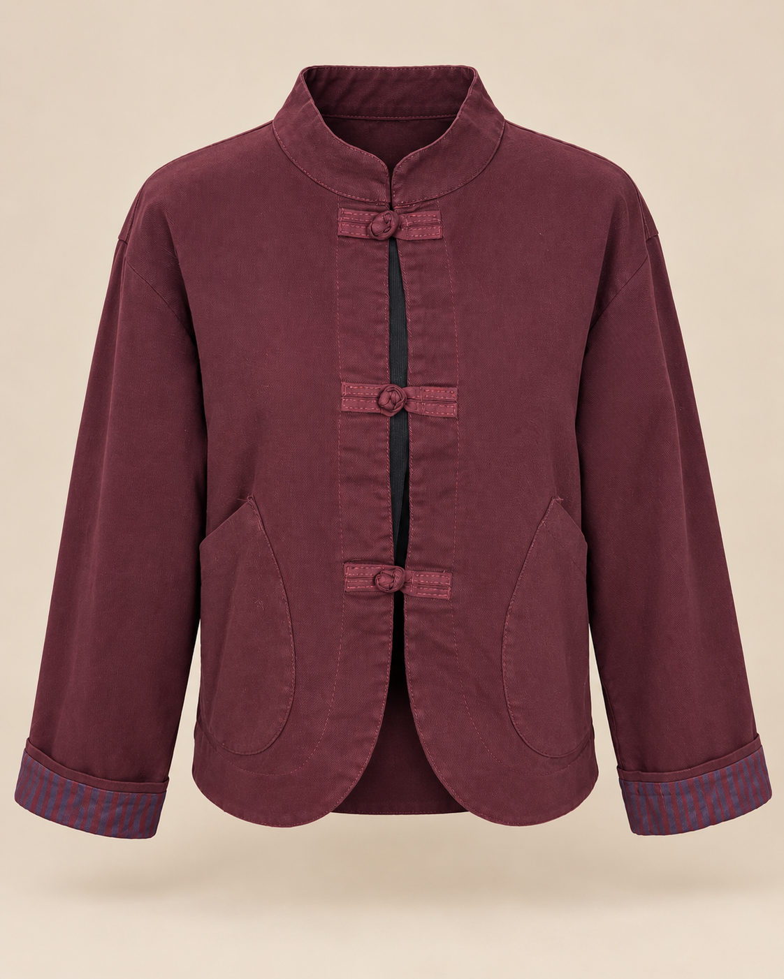 Chaqueta burdeos de estilo oriental RYRTEEN, vista de producto