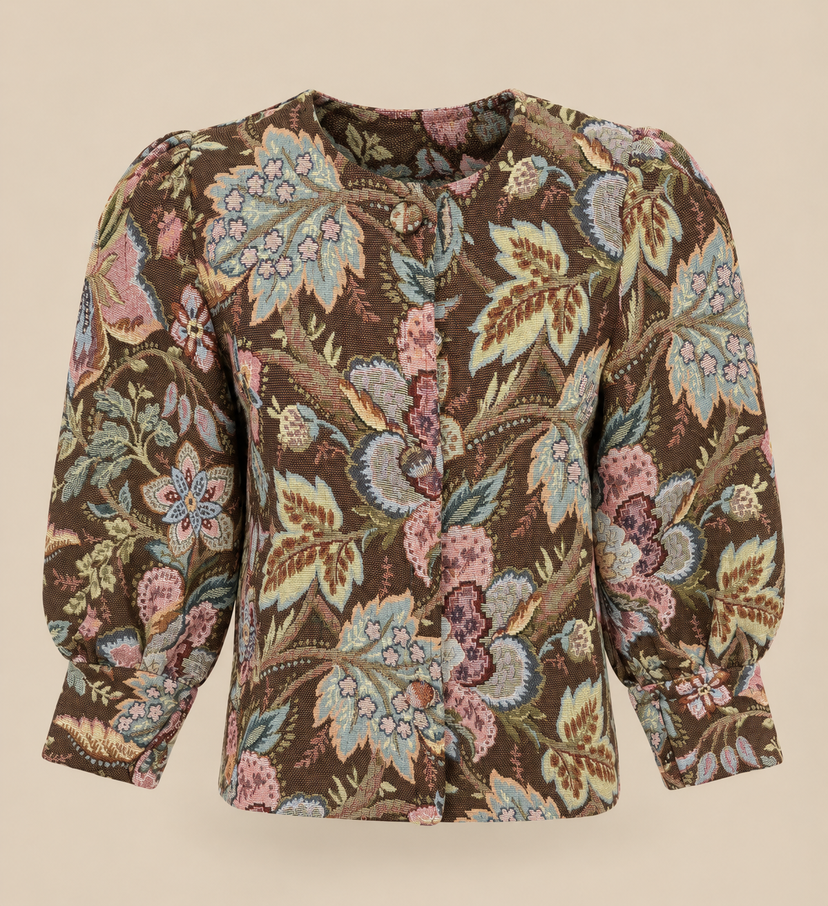 Chaqueta jacquard floral marrón RYRTEEN, vista de producto