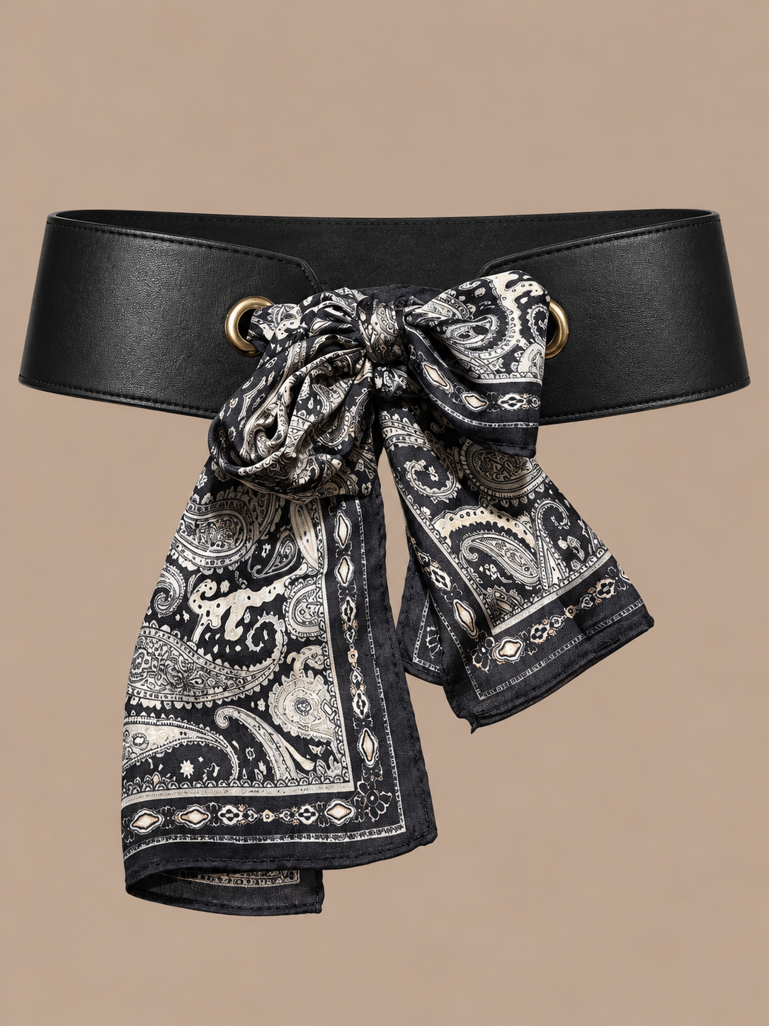Fajín Paisley negro con pañuelo estampado