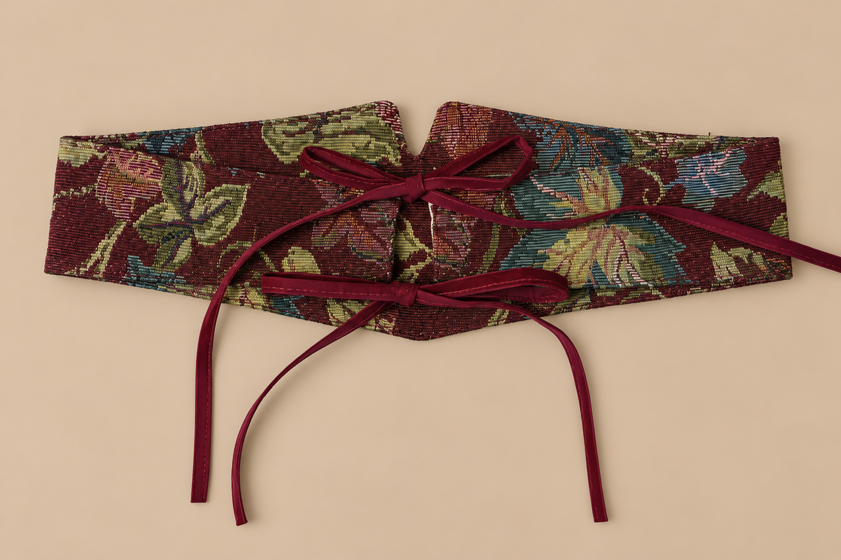 Fajín floral jacquard burdeos con lazadas