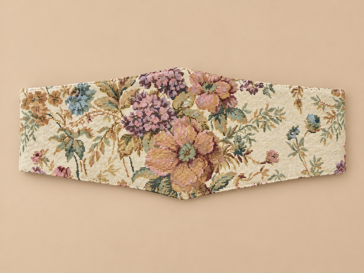 Fajín Magnolia floral de jacquard crudo con rosas y hojas, vista delantera