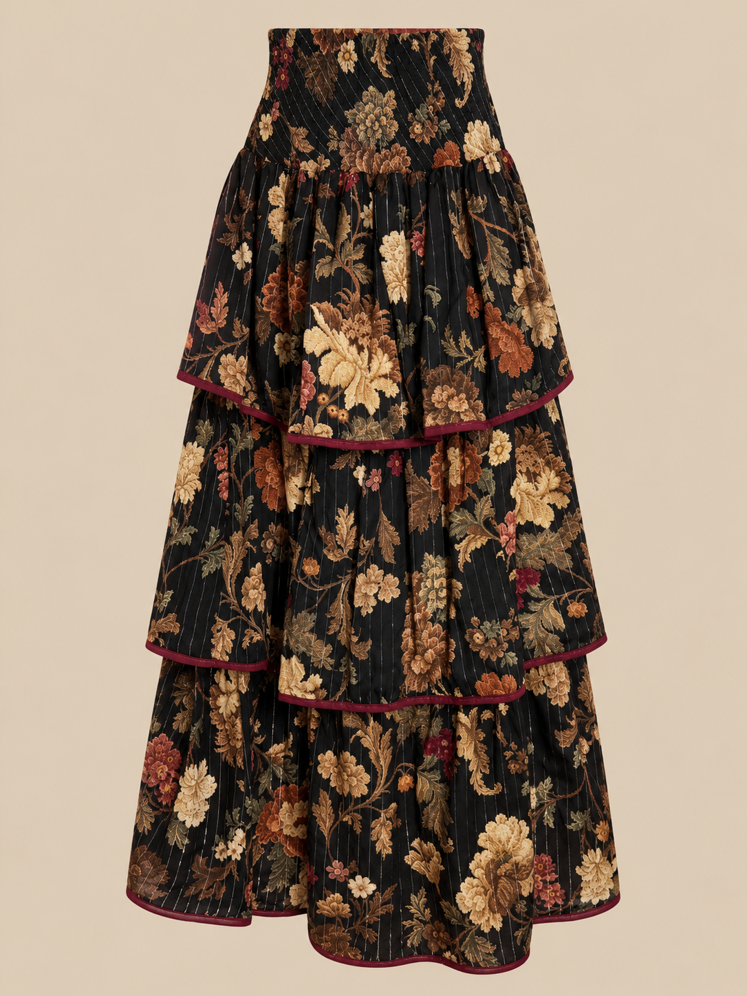 Falda larga floral negra de volantes RYRTEEN, vista de producto