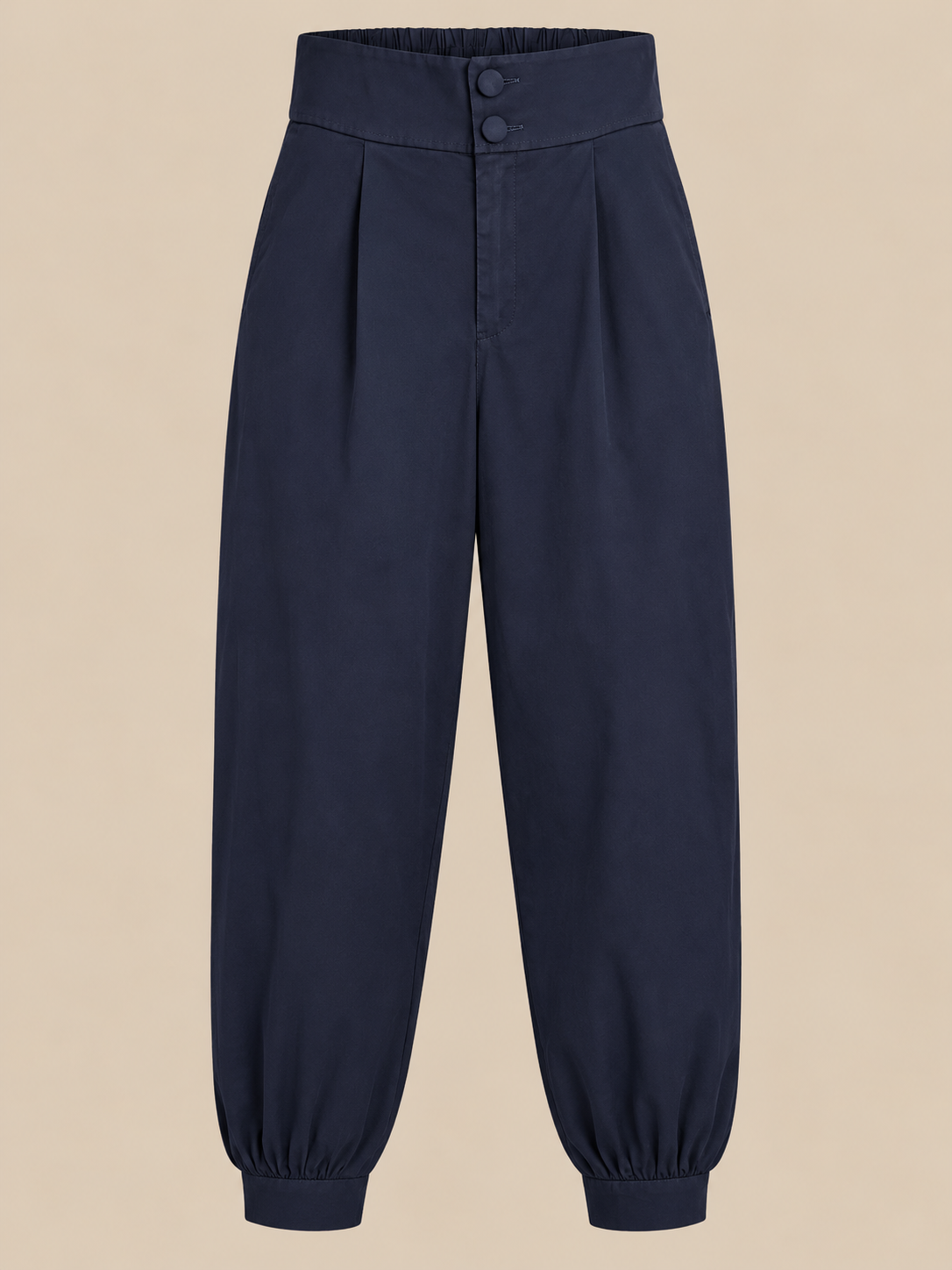 Pantalón azul marino de cintura alta, doble botonadura y bajo ajustado RYRTEEN, vista de producto