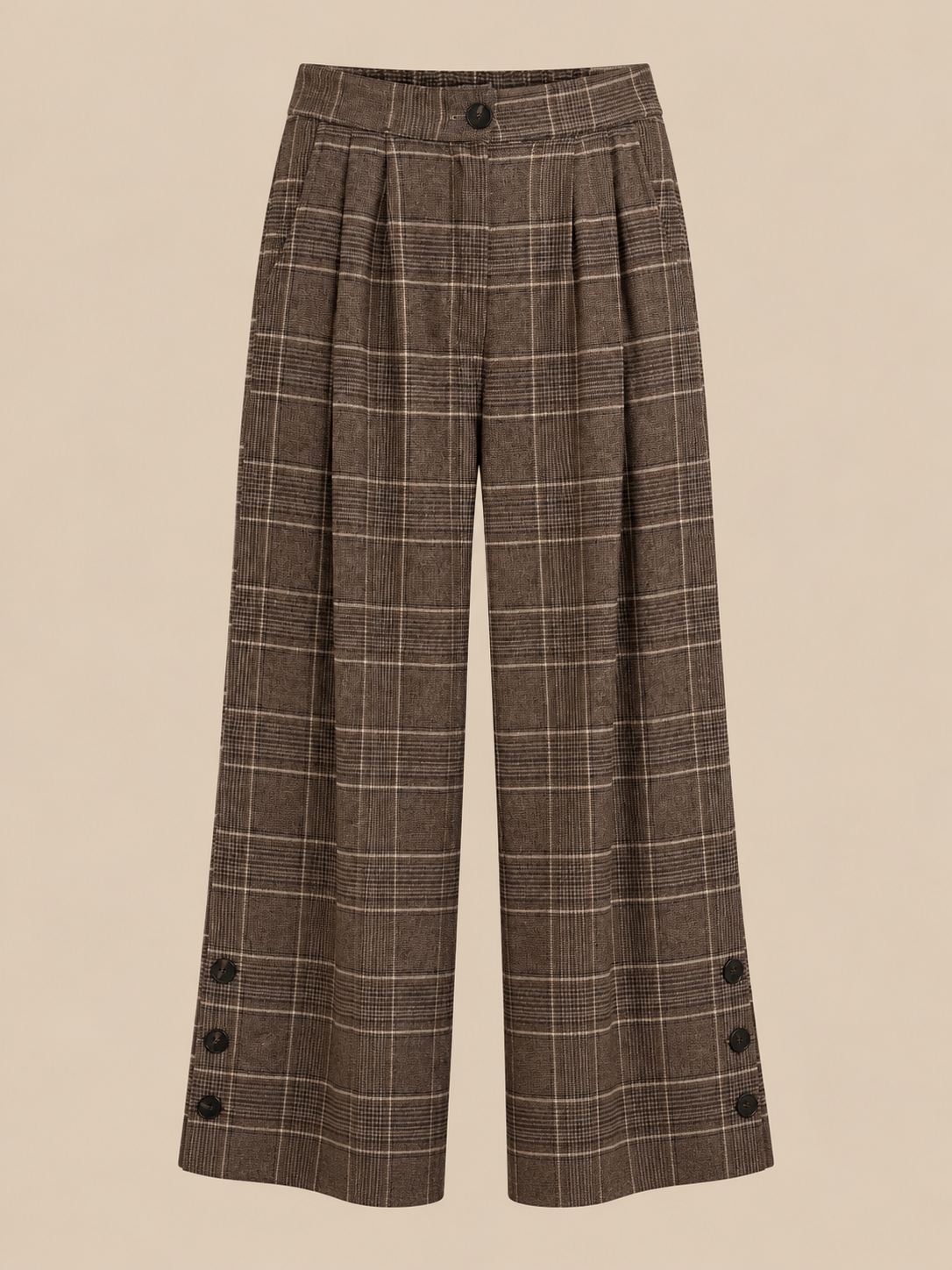 Pantalón de cuadros marrón y beige con botones RYRTEEN, vista de producto
