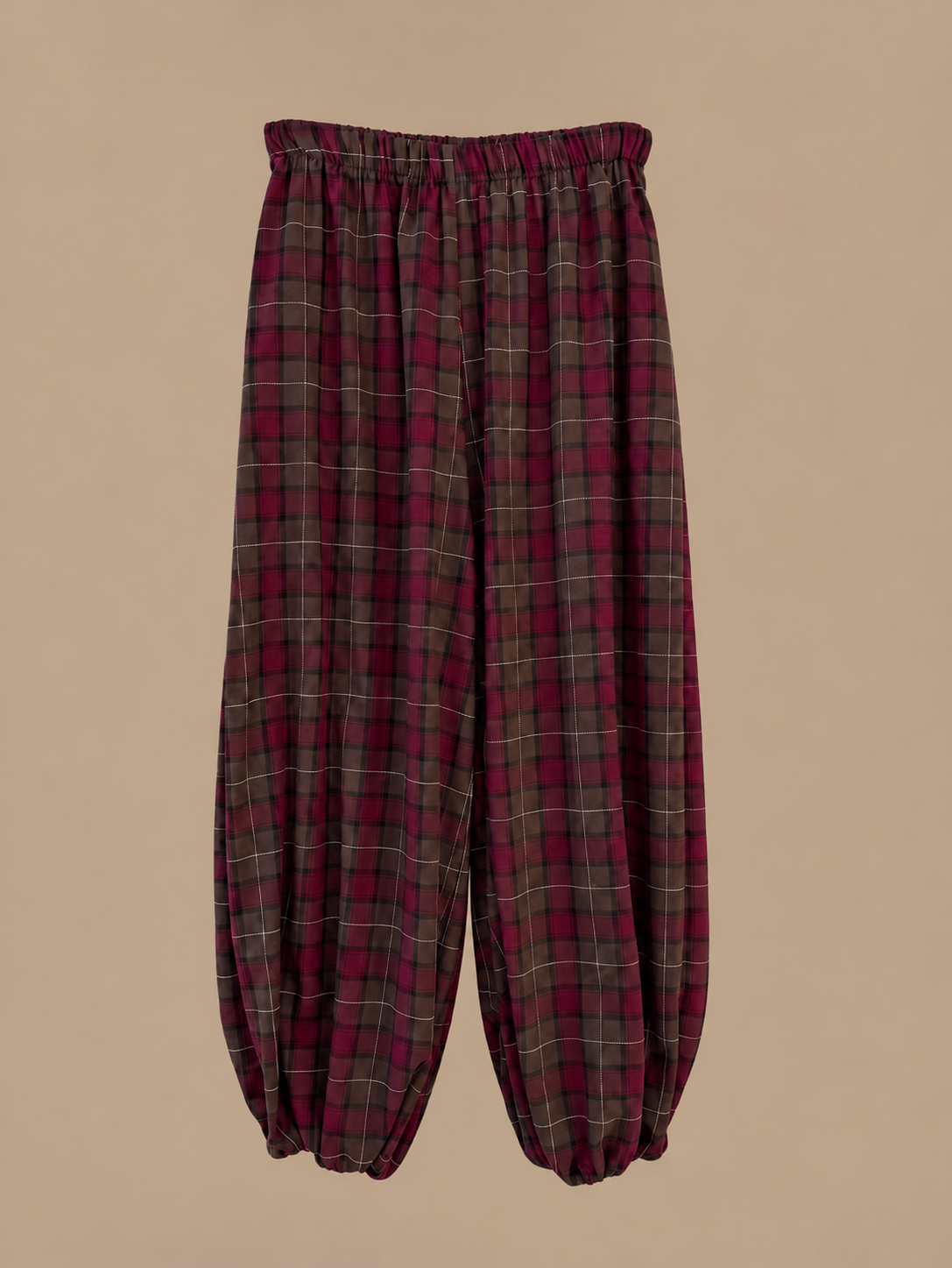Pantalón Braga de cuadros burdeos y marrón con cintura elástica, vista de producto
